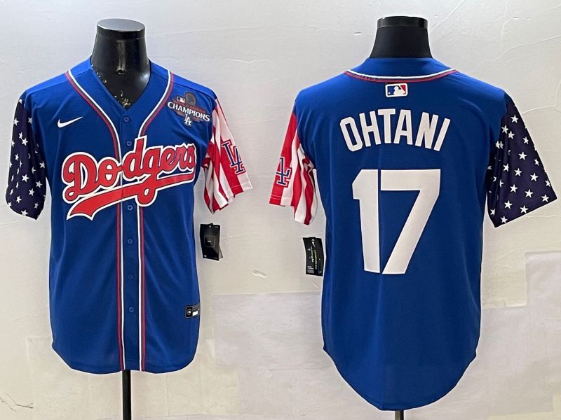 Men Los Angeles Dodgers #17 Ohtani Blue a generation of national flags Joint name 2025 Nike MLB Jersey style 4